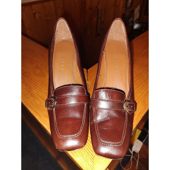 Bandolino Women's sz 7.5 Brown Leather Loafer Buckle Block Heel Shoes - Picture 9 of 10